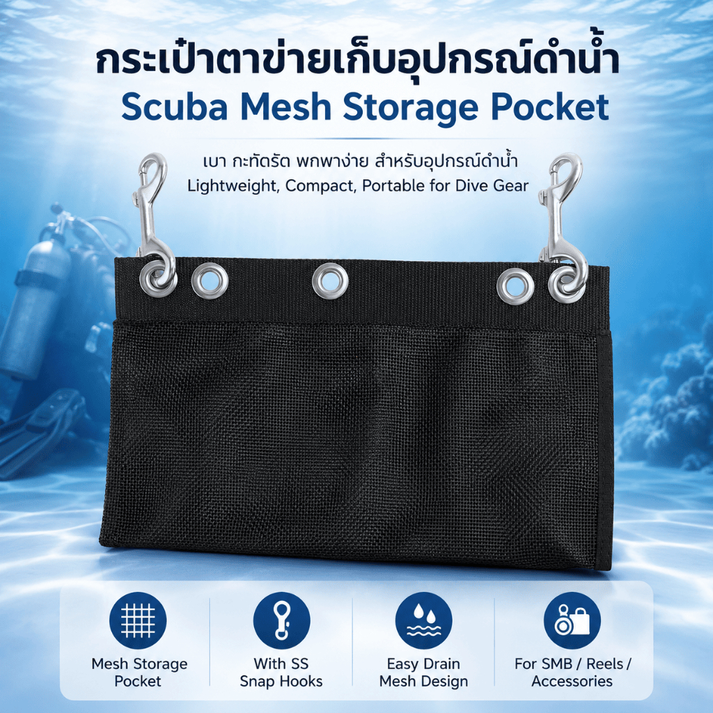 Scuba Diving Heavy Duty SMB Marker Buoy Bag Mesh Storage Pocket for Diving Marine Boat Kayak Pouch w