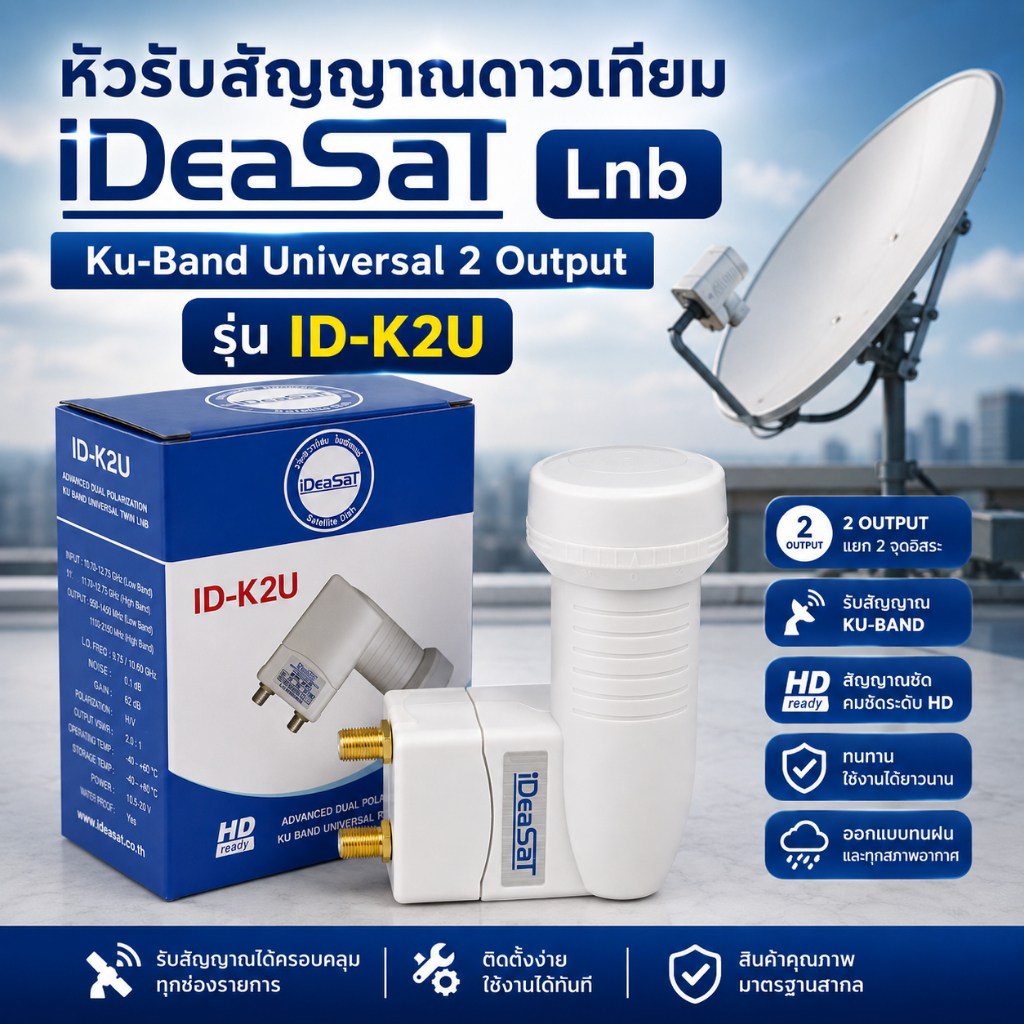 IDEASAT LNB  Ku-Band Universal 2 ขั้ว รุ่น ID-K2U (รับชมอิสระ 2 จุด)