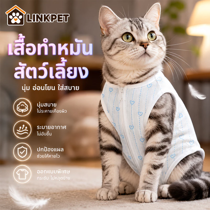 ชุดนอนแมว ชุดนอนสุนัข เสื้อทำหมัน เสื้อหลังผ่าตัด ชุดกันเลียแผล ผ้ายืด นิ่ม สีสวย เสื้อแมว