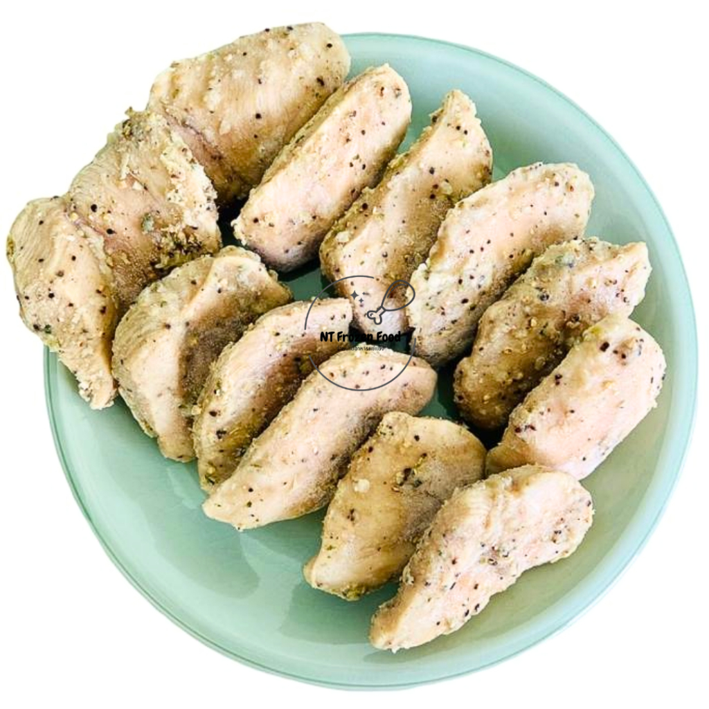 <อ่านก่อนสั่งซื้อ>CPอกไก่นุ่มกระเทียมพริกไทย 1 kg (ตัวเดียวกับใน7) **เวฟก่อนทาน สั่งคละได้ อกไก่คลีน อกไก่cp อกไก่นุ่ม โ