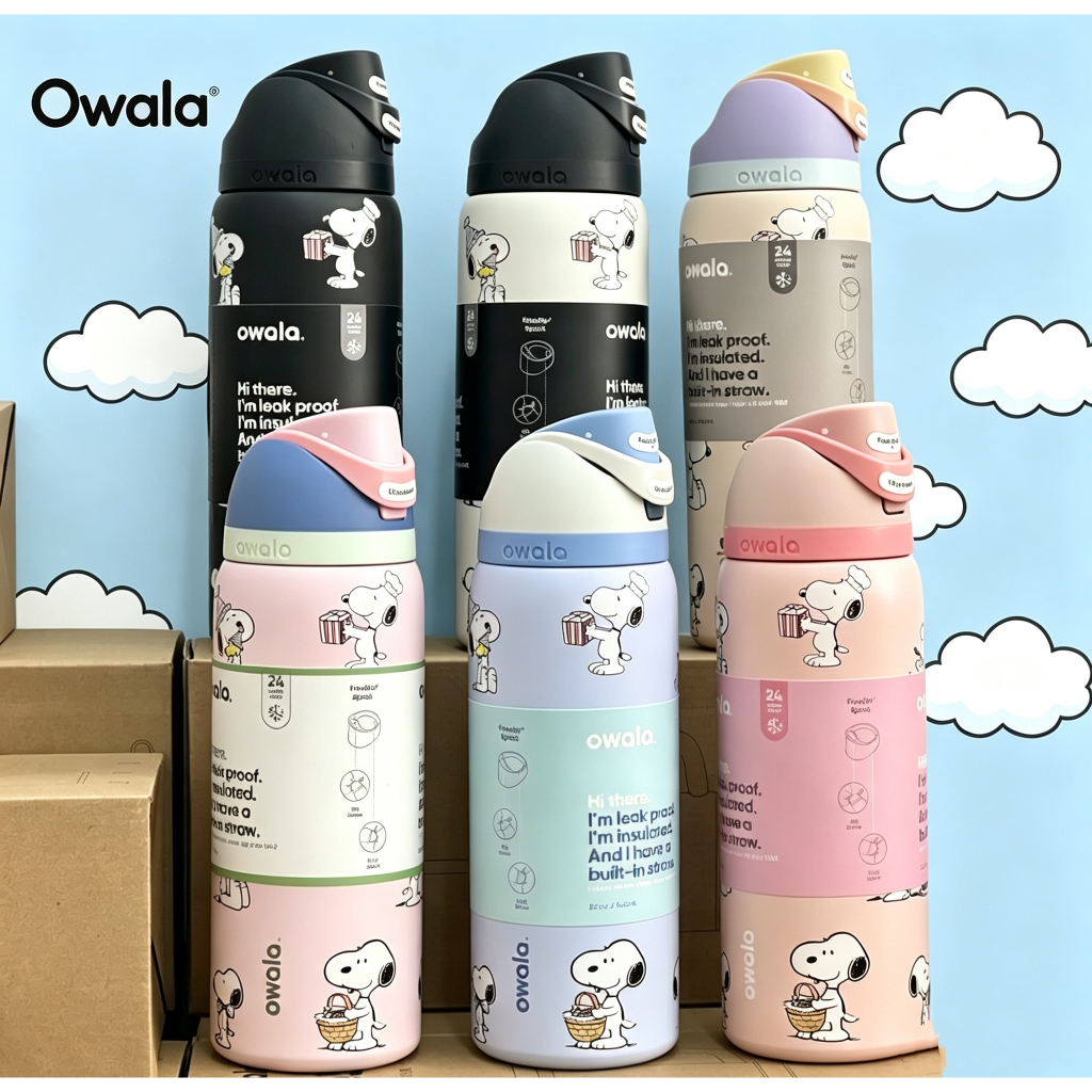 จัดส่งจากประเทศไทย Owala freesip Minecraft 16OZ/24oz/32oz ขวดน้ำเก็บความเย็น แถมซองคลุมแก้วและหลอดดื่มฟ มีหลายสีให้เลือก