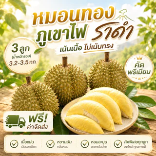 ทุเรียนภูเขาไฟศรีสะเกษ ขนาด 8 ขีด - 1.8 กิโลกรัม หวานหอมเนื้อนุ่มคัดพรีเมียมAAA