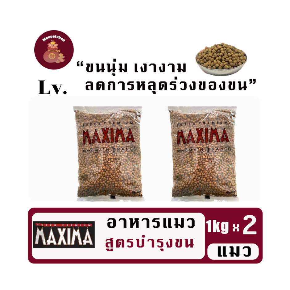 Maxima Lv. 1kg(2ถุง) อาหารแมวเกรดพรีเมี่ยมแมกซิม่า คุมเค็ม บำรุงขนและผิวหนัง