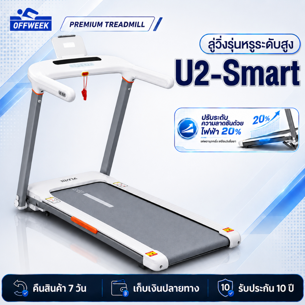 ลู่วิ่งไฟฟ้า U2 ลู่วิ่ง 5.0HP ปรับความลาดชันไฟฟ้า 20 เกียร์ แอป "FITSHOW" อัจฉริยะ ปรับระดับความเร็ว 18 ระดับ