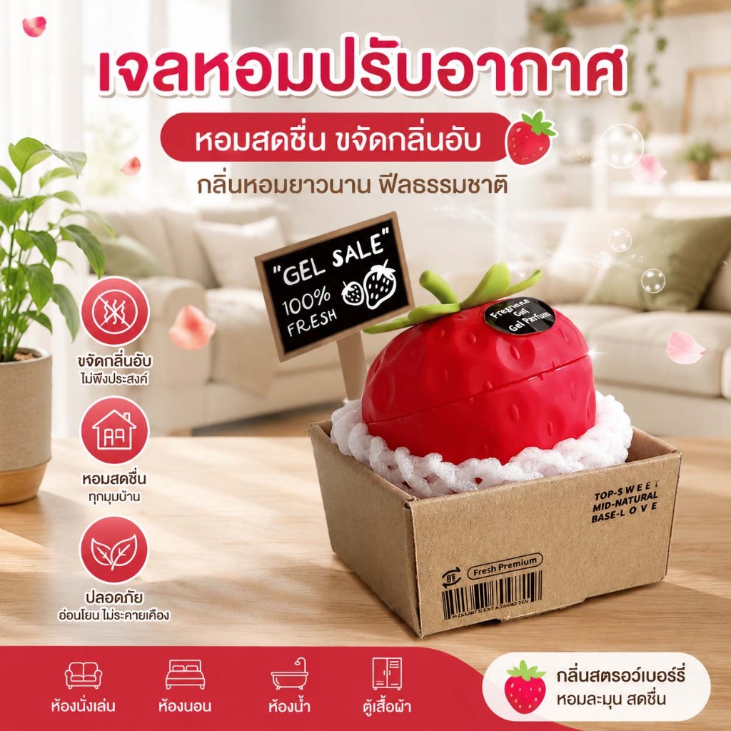 เจลหอมปรับอากาศ กลิ่นสตรอเบอร์รี่ ดับกลิ่นอับ สกัดจากธรรมชาติ หอมยาวนาน น้ำหอมปรับอากาศที่น่ารัก
