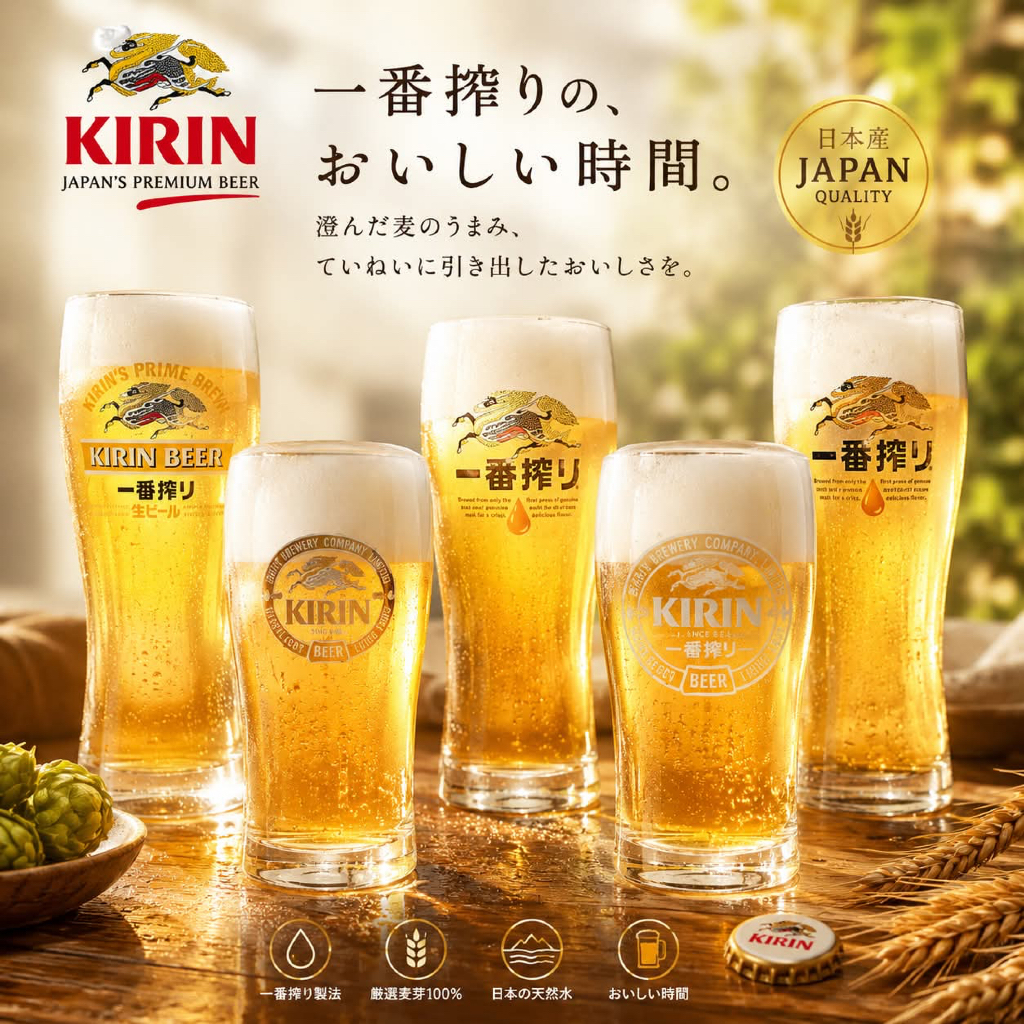 ของแท้! แก้ว Kirin แก้วเบียร์ญี่ปุ่นทรงสูง แบรนด์ Kirin แก้วคิริน จากญี่ปุ่น
