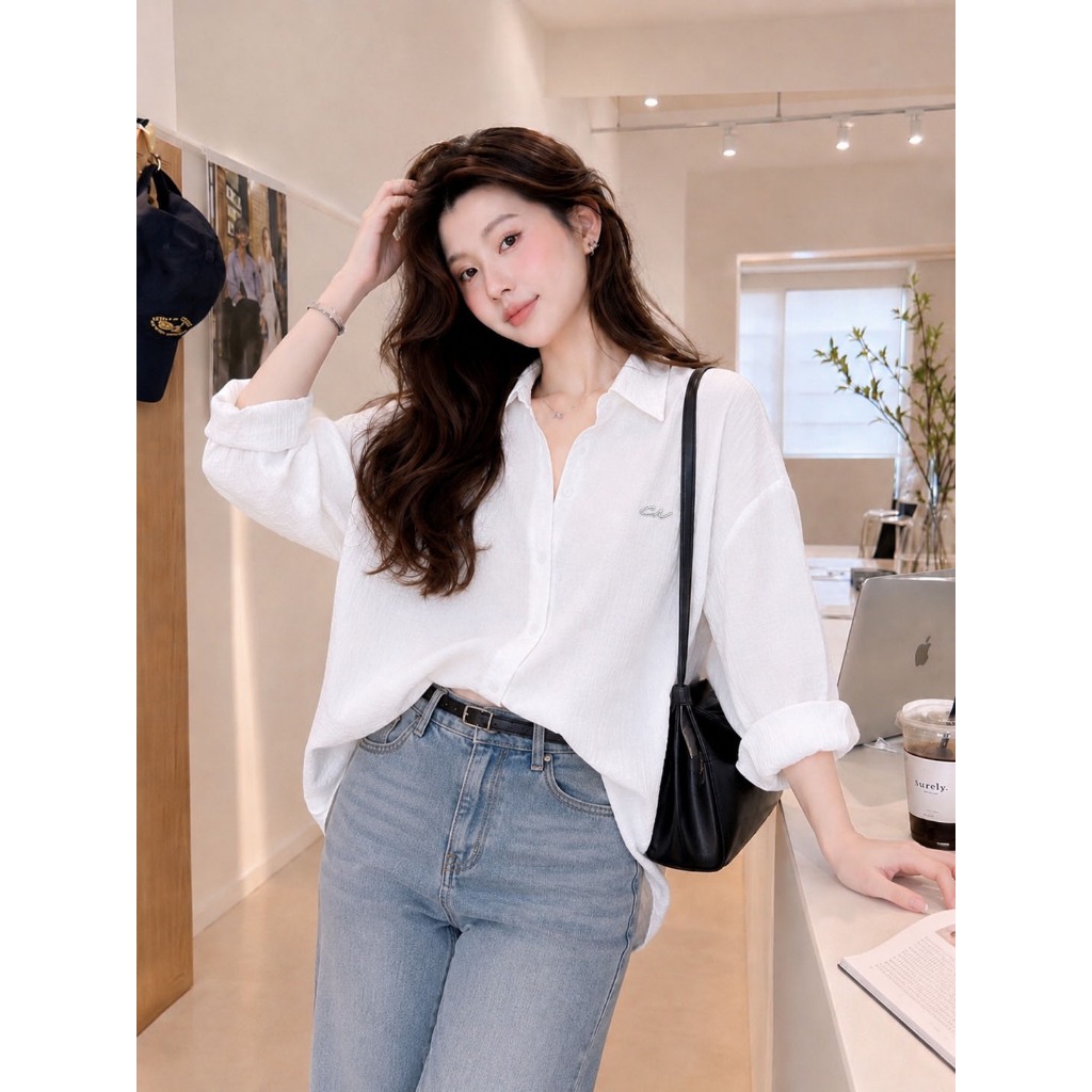 Chanan☘️ CN139  (6สี) เสื้อเชิ้ตแขนยาว ผ้าเท็กซ์เจอร์นุ่ม สไตล์เกาหลี แมทช์ง่าย  ใส่ได้ทุกลุค  ( อก 30-44 นิ้ว)