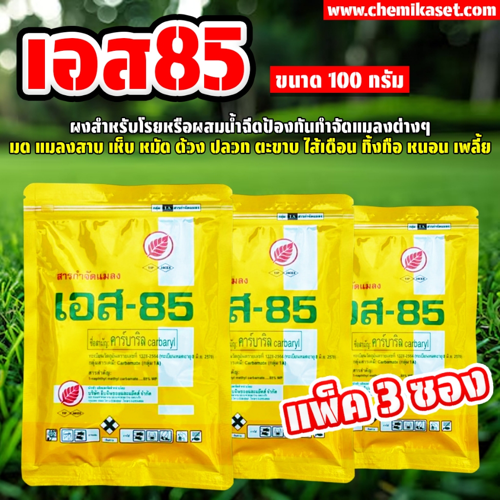(แพ็คละ3ซอง) เอส85 ขนาด 100 กรัม สารป้องกันและกำจัดแมลง แมลงสาบ มด ปลวก