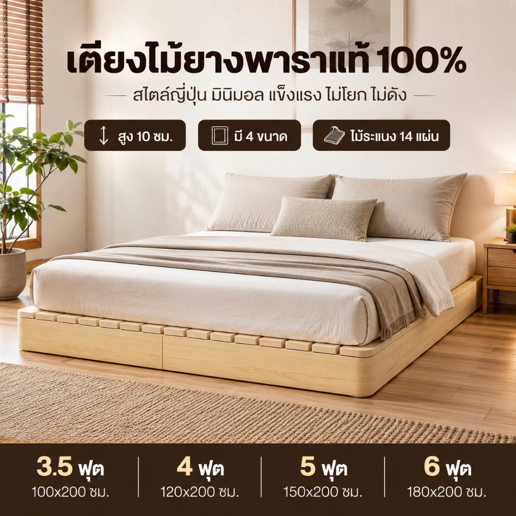 【COD】เตียงไม้แท้ 100% ไร้ฟอร์มาลดีไฮด์ ปลอดภัยสำหรับเด็ก ไม่โยก ไม่มีเสียง 5/6ฟุต ยาว200ซม. รับประกัน1ปี