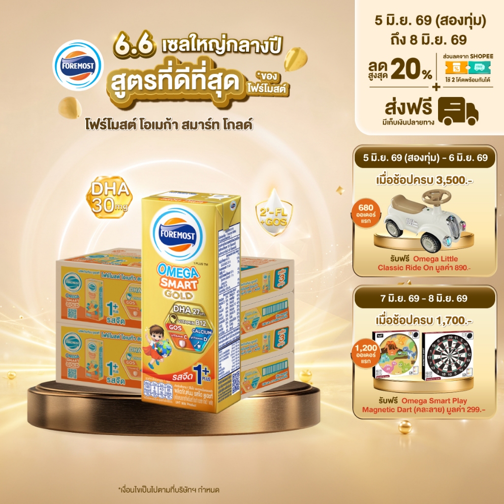 [ขายยกลังx2]โฟร์โมสต์ โอเมก้า สมาร์ท โกลด์ 1 พลัส รสจืด 180มล (24กล่อง/ลัง)Foremost Omega Smart Gold 1 Plus Plain180ml