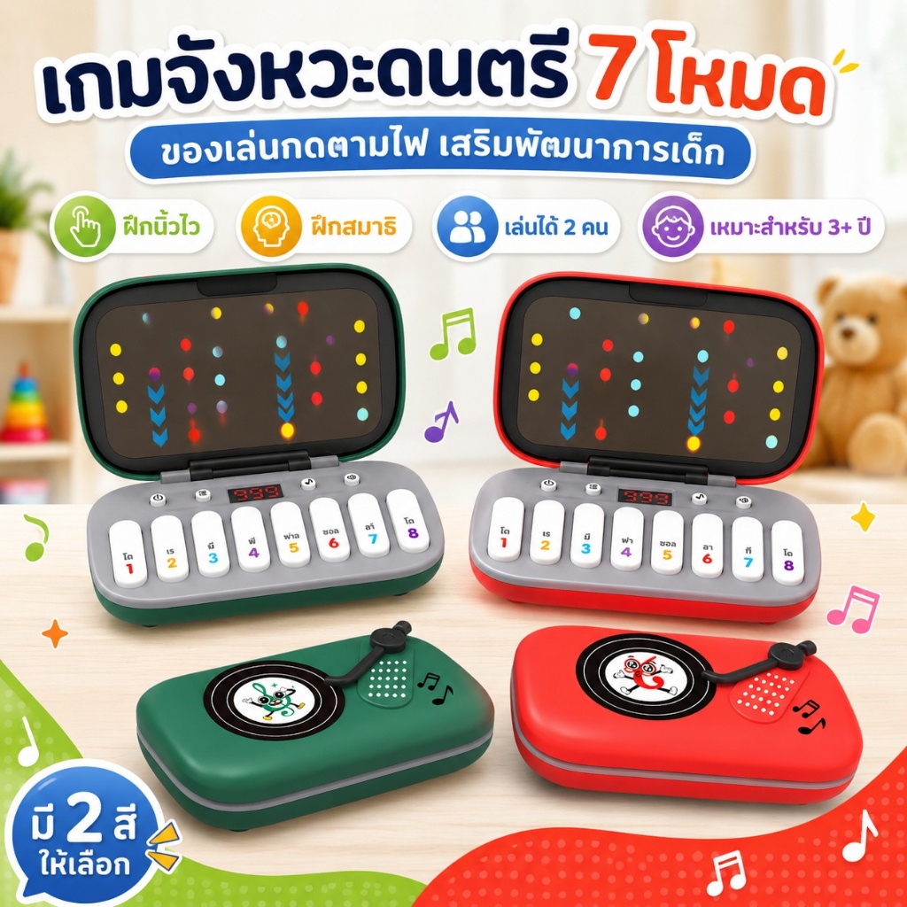 (2สี) มินิเปียโนอิเล็กทรอนิกส์ 7 โหมด ปรับเสียงได้ เกมจังหวะดนตรี ของเล่นเสริมทักษะเด็ก เปียโนพกพาสำหรับเด็ก