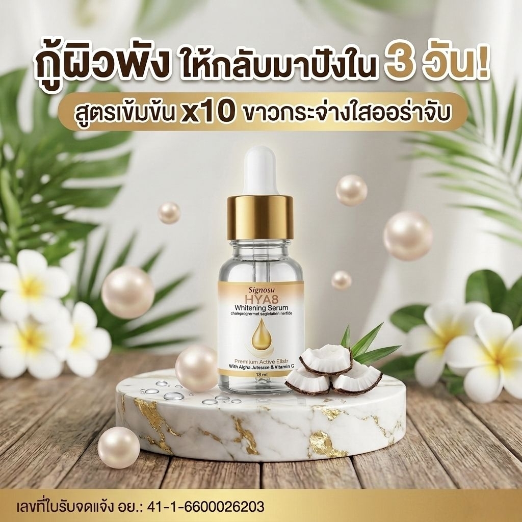 [ส่งฟรี+อย.]เซรั่มไฮยาเข้มข้น Signora HYA8 Whitening Serum 10ml เซรั่มหน้าใส ลดรอยสิว ผิวขาวกระจ่างใสเร่งด่วน รูขุมขนกระ