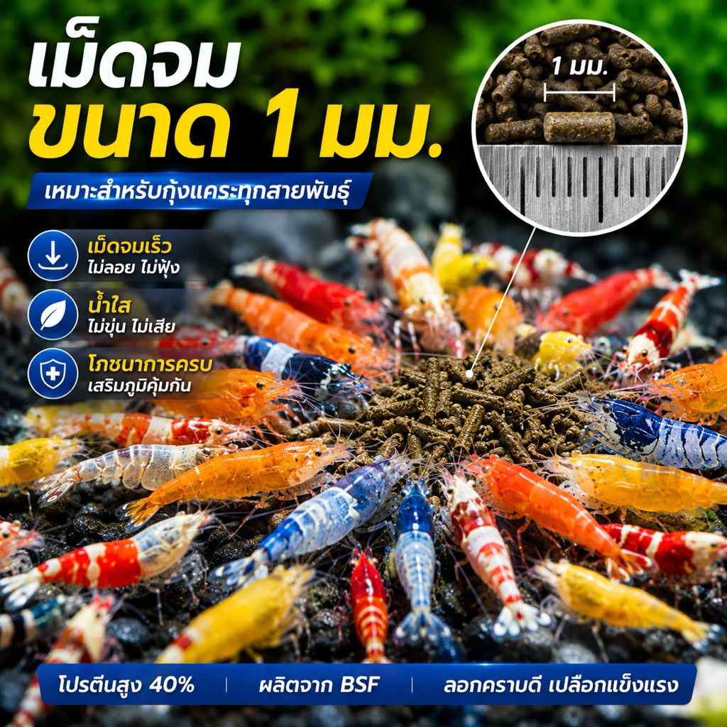 อาหารกุ้งแคระ กุ้งเครย์ฟิช เม็ดจม โตไว ลอกคราบถี่ │CRAYFORCE
