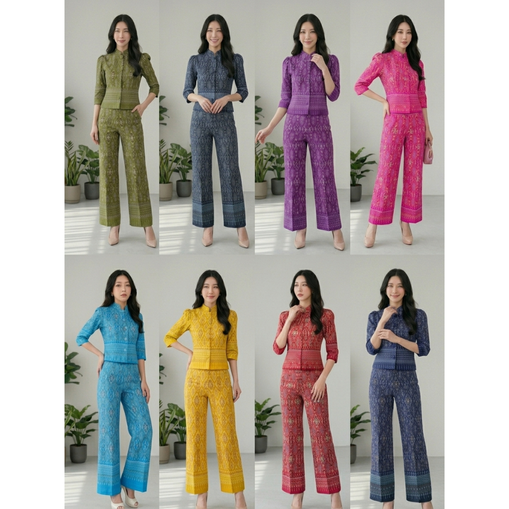 H235 ชุดผ้าไทยผู้หญิง Premium Set ลายไทยโมเดิร์น ใส่ออกงานได้