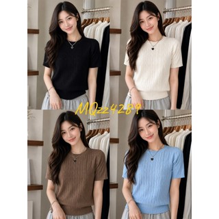MQzz4289 *พร้อมส่ง* เสื้อไหมพรมแขนสั้น เสื้อยืดผู้หญิง กันหนาว ลายถักยาว ใส่ดูดี เข้ารูปหุ่นดี อก 40 นิ้วใส่ได้ Freesize
