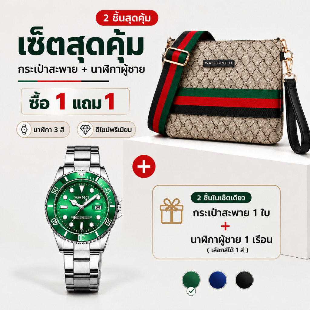 กระเป๋าคาดอกผู้ชาย WALESPOLO ลายโมโนแกรม สายปรับได้ พกพาสะดวก ลุคเรียบหรู
