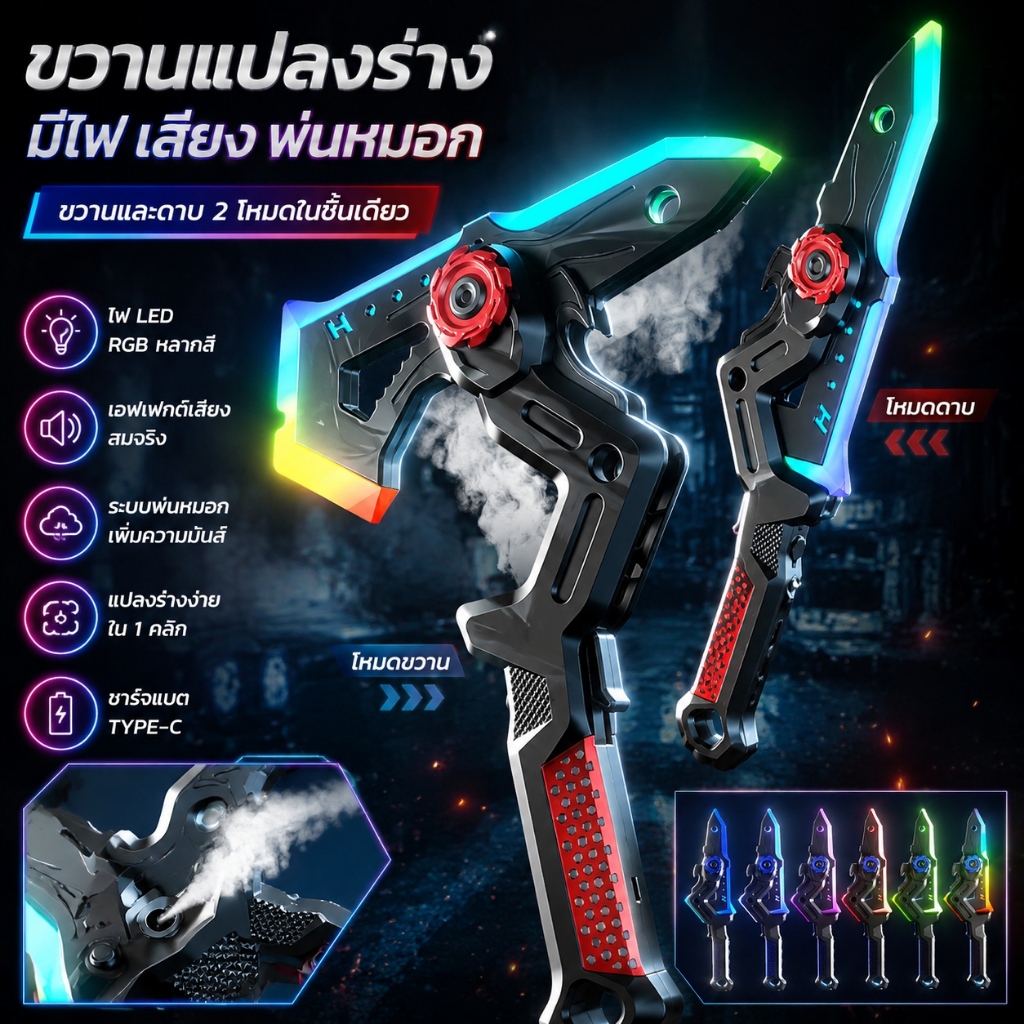 รุ่นใหม่ล่าสุดปี 2026 🔥 43CM มีไฟ ดาบเลเซอร์พ่นหมอก ไฟ RGB ปรับได้ ดาบของเล่น ดาบเลเซอร์ ⚔️ ของเล่น TOYS ของเล่นเด็ก