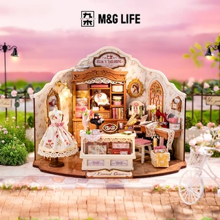 M&G LIFE x ROLIFE Little Bear Bistro Elsa's Tailor Shop French Dessert Shop ชุดโมเดลบ้านจิ๋วไม้แบบประกอบเอง (DIY)