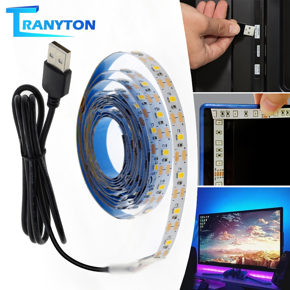 แถบไฟ 1M 2M 3M USB RGB แถบไฟ LED SMD2835 แถบไฟตกแต่งหลายสี DC5V แถบไฟตกแต่งแบบยืดหยุ่นสำหรับพื้นหลังทีวี