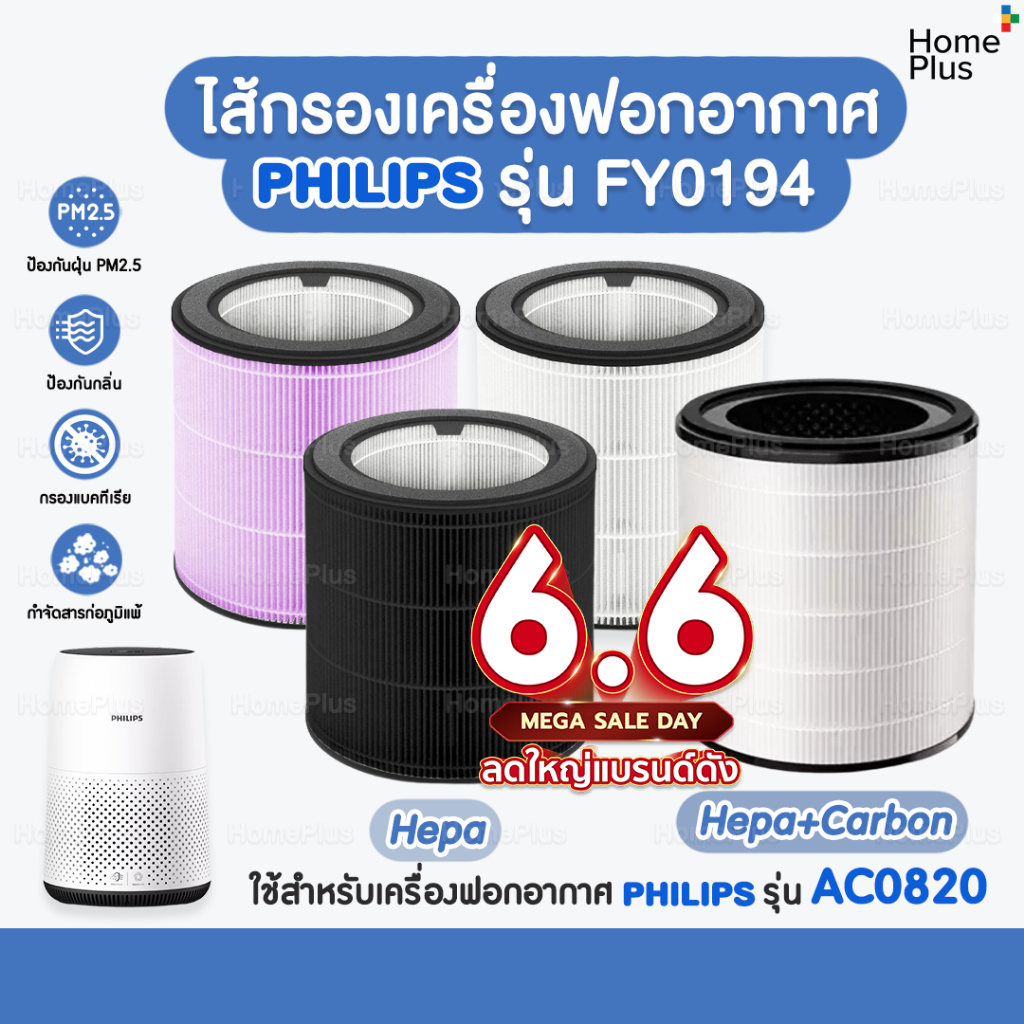 ไส้กรองอากาศ Philips FY0194 สำหรับ เครื่องฟอกอากาศ Philips AC0820 คุณภาพดี กรองฝุ่น PM2.5 ไส้กรอง สำหรับ Philips Fy0293
