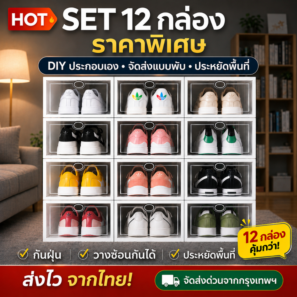 ตู้รองเท้า กล่องใส่รองเท้า กล่องรองเท้า ซ้อนได้หลายชั้น เปิดฝาด้านหน้า มีให้เลือก 2 ขนาด 7สี กันน้ำ กันฝุ่น