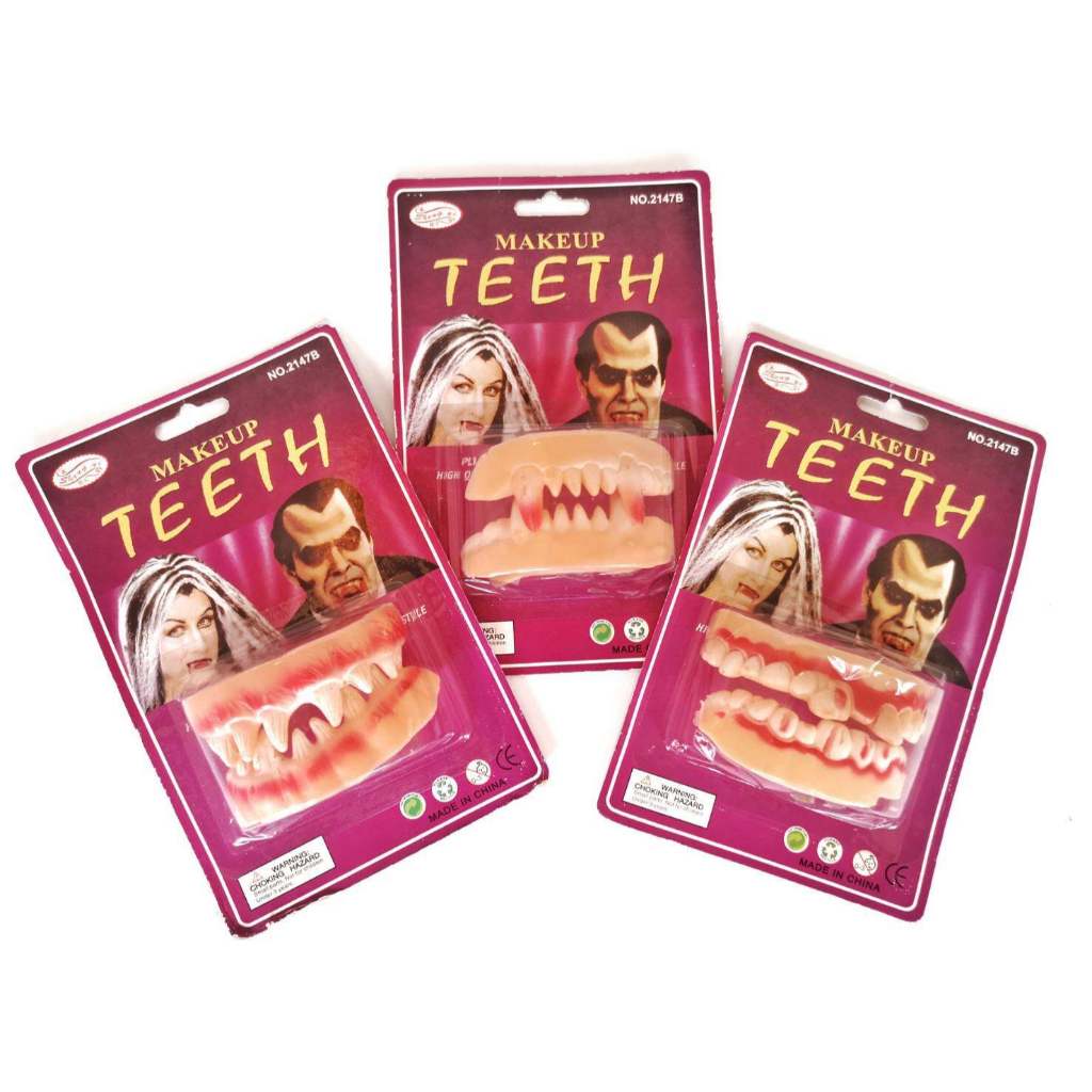 ฟันแฟนซี ฮาโลวีน ซอมบี้ ผี แม่มด พรอพ ปาร์ตี้ Fake Scary Teeth / Ghost Rubber Teeth / Zombie Prop / 