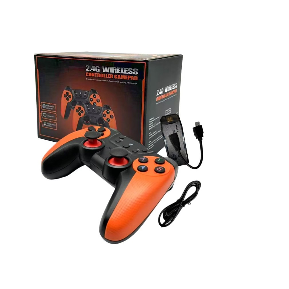 15000+ games 2.4G Wireless Controller Gamepad, 2 orange/black controllers, 1 game stick - M9
