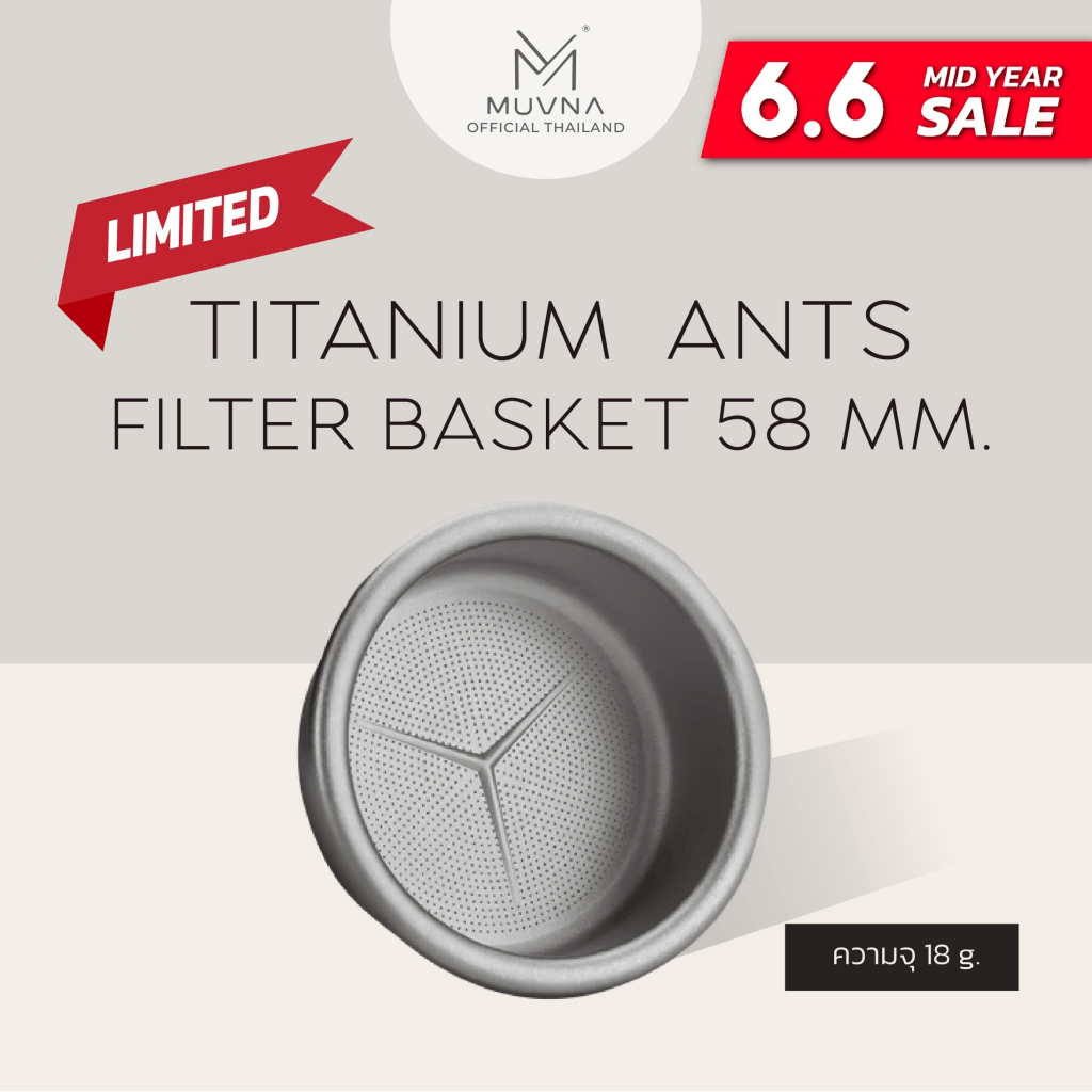 ตะแกรง Titanium Ants 58mm. MUVNA Titanium Ants Filter Basket ตะแกรงสแตนเลส อะไหล่เครื่องชงกาแฟ ตะแกรงชงชา ตะแกรงแรงดัน