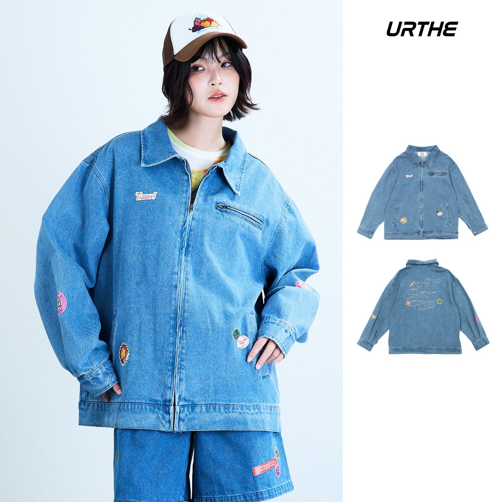 URTHE - เสื้อแจ็คเก็ต ยีนส์ Oversize รุ่น FLOWMODE DENIM JACKET - Col. ROLLOR KLUB BAAN HOUSE