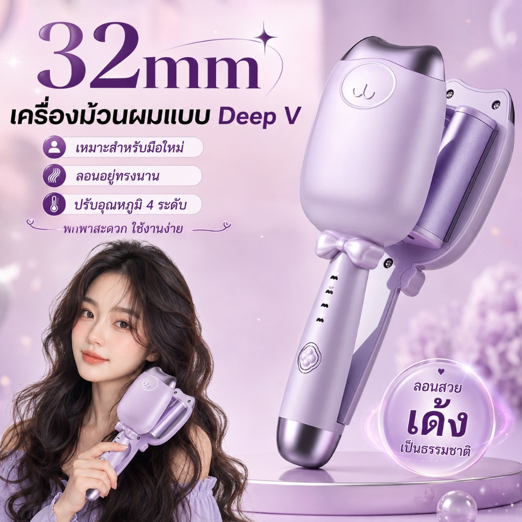 【สินค้าพร้อมส่ง】แกนม้วนผมอัตโนมัตินางเงือก 32มม ใช้งานง่าย เหมาะมือใหม่ ม้วนผมสวยเป็นธรรมชาติ