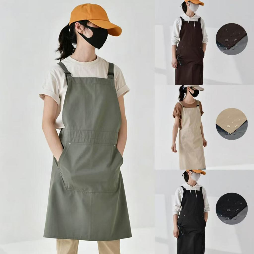 ญี่ปุ่น-เกาหลีกันน้ำคราบหลักฐานกับกระเป๋า ผู้ใหญ่ Workwear ผ้ากันเปื้อนในครัวเรือน Workwear ครัว