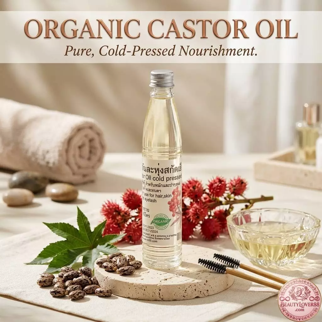 น้ำมันละหุ่ง ออแกนิกส์ น้ำมันละหุ่งสกัดเย็น Organic เพียว 100% Castor Oil cold pressed Organic Hexane Free