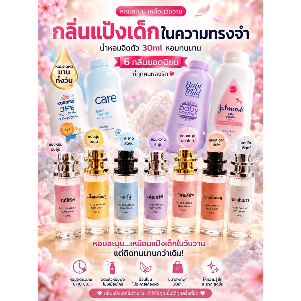 น้ำหอมแป้งเด็กในตำนาน 30ml หอมฟุ้ง หอมละมุน เหมือนอาบน้ำใหม่