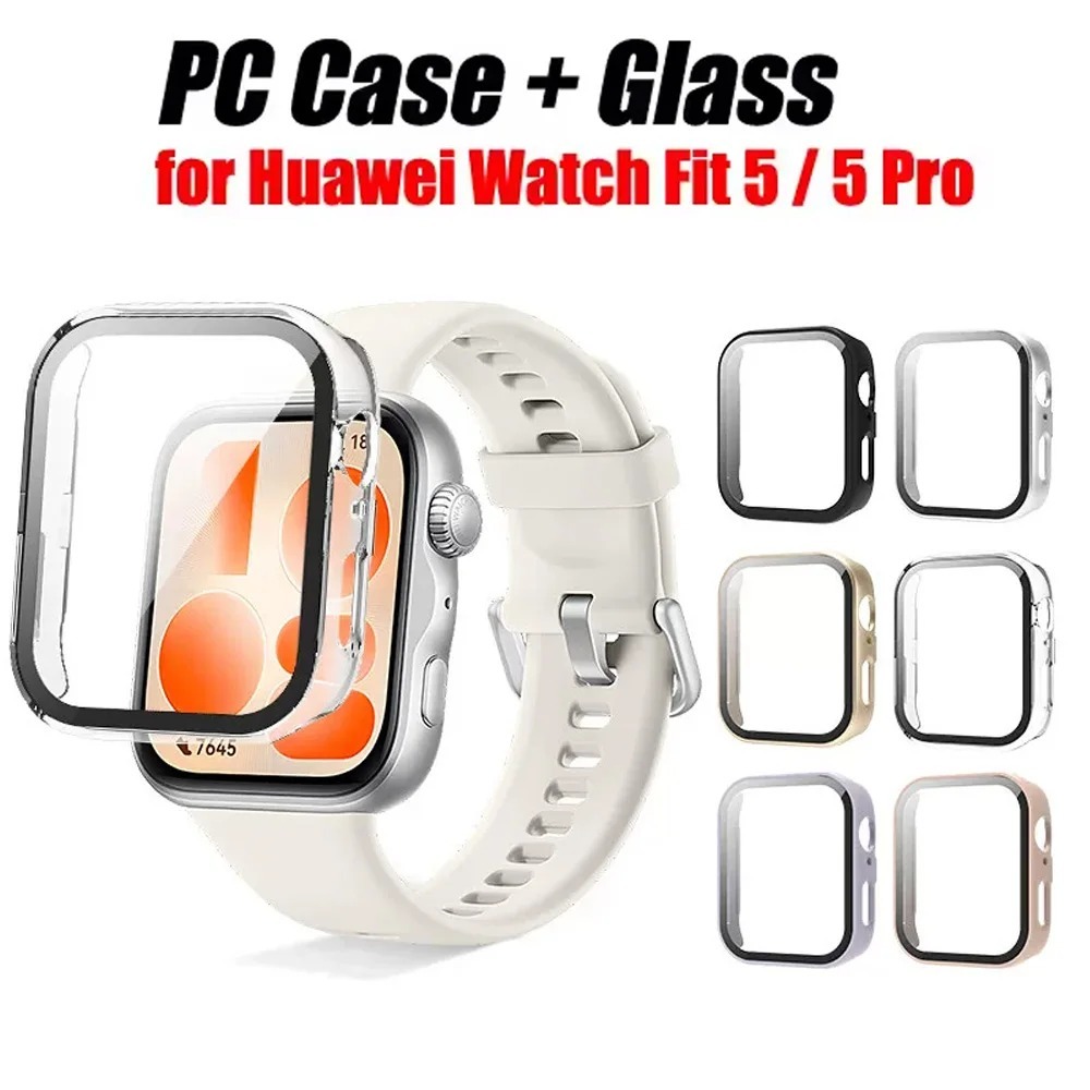 เคสกันรอย ฟิล์มกระจก สำหรับ นาฬิกา Huawei Watch Fit 5 / Fit 5 Pro แบบแข็ง ปิดจอด้วยฟิล์มกระจก แบบนิ่ม เคสนาฬิกา