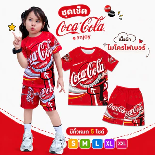ชุดเด็ก สุดฮิต ลายช็อกโกแลต ขนม พิซซ่า น้ำอัดลม เนื้อผ้าไมโครไฟเบอร์ แขนสั้น ขาสั้น กระแส