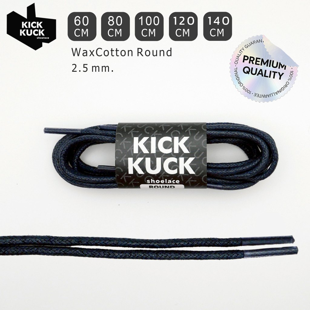 (แน่น บางเฉียบ 2.5mm ไม่ย้วย) เชือกรองเท้าสีกรม (Navy) (Kickkuck) สำหรับรองเท้าหนัง ความยาว 60,80,100,120,140 cm.