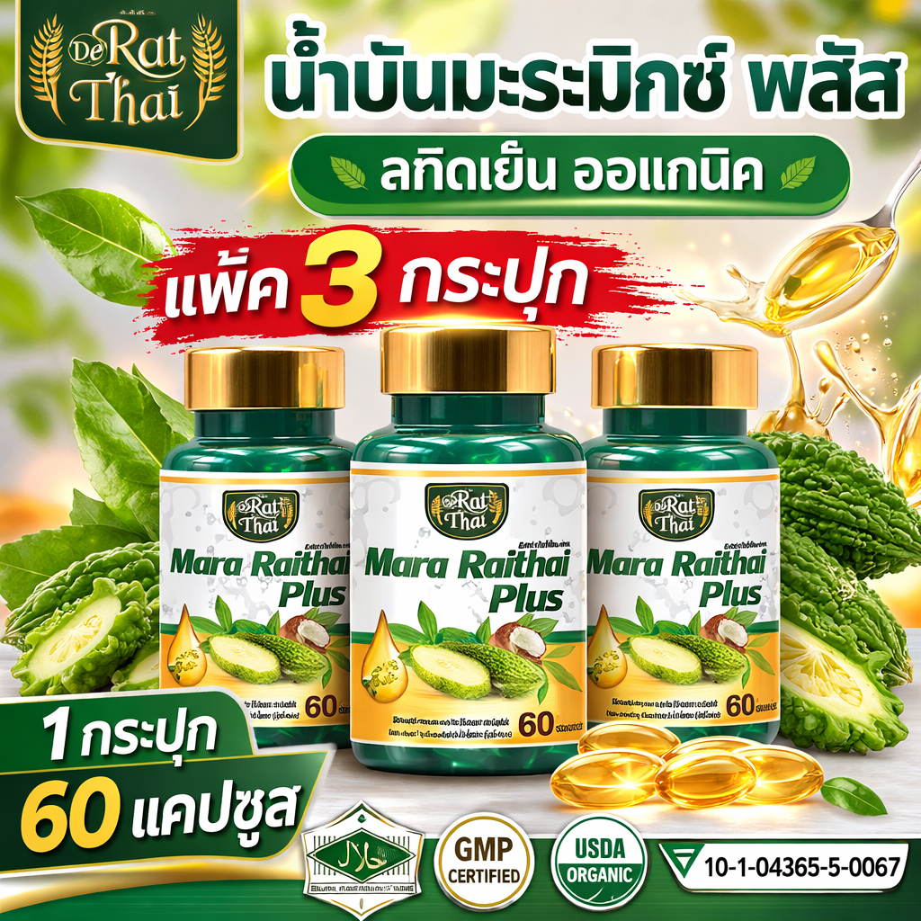 แพ็ค 3 ขวด Raithai Mara Plus ไร่ไทย น้ำมันมะระสกัดเย็น มะระ มะระขี้นก 1 ขวด 60 ซอฟเจล