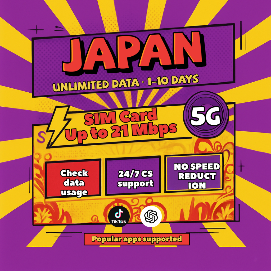 ซิมญี่ปุ่น SoftBank 4G/5G เน็ตไม่อั้น เน็ตความเร็วสูงวันละ 1GB/2GB ครบแล้ว 128Kbps ใช้ได้ 3-15 วัน