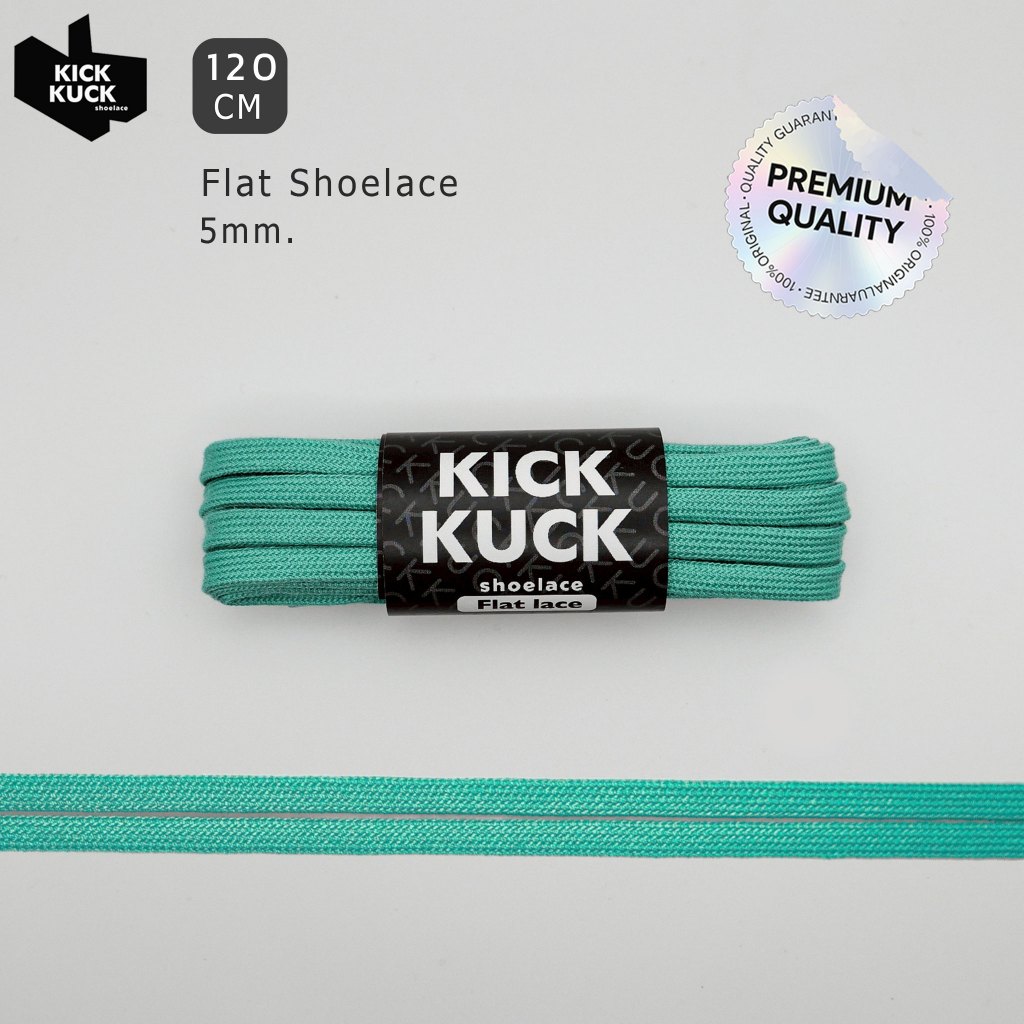 (แน่น2ชั้น เล็กเฉียบ 5mm.) เชือกรองเท้าสีสีเทอร์ควอยส์  (KICKKUCK) สำหรับรองเท้าวิ่งและกีฬา ทรงแบน FLAT LACE 120cm.