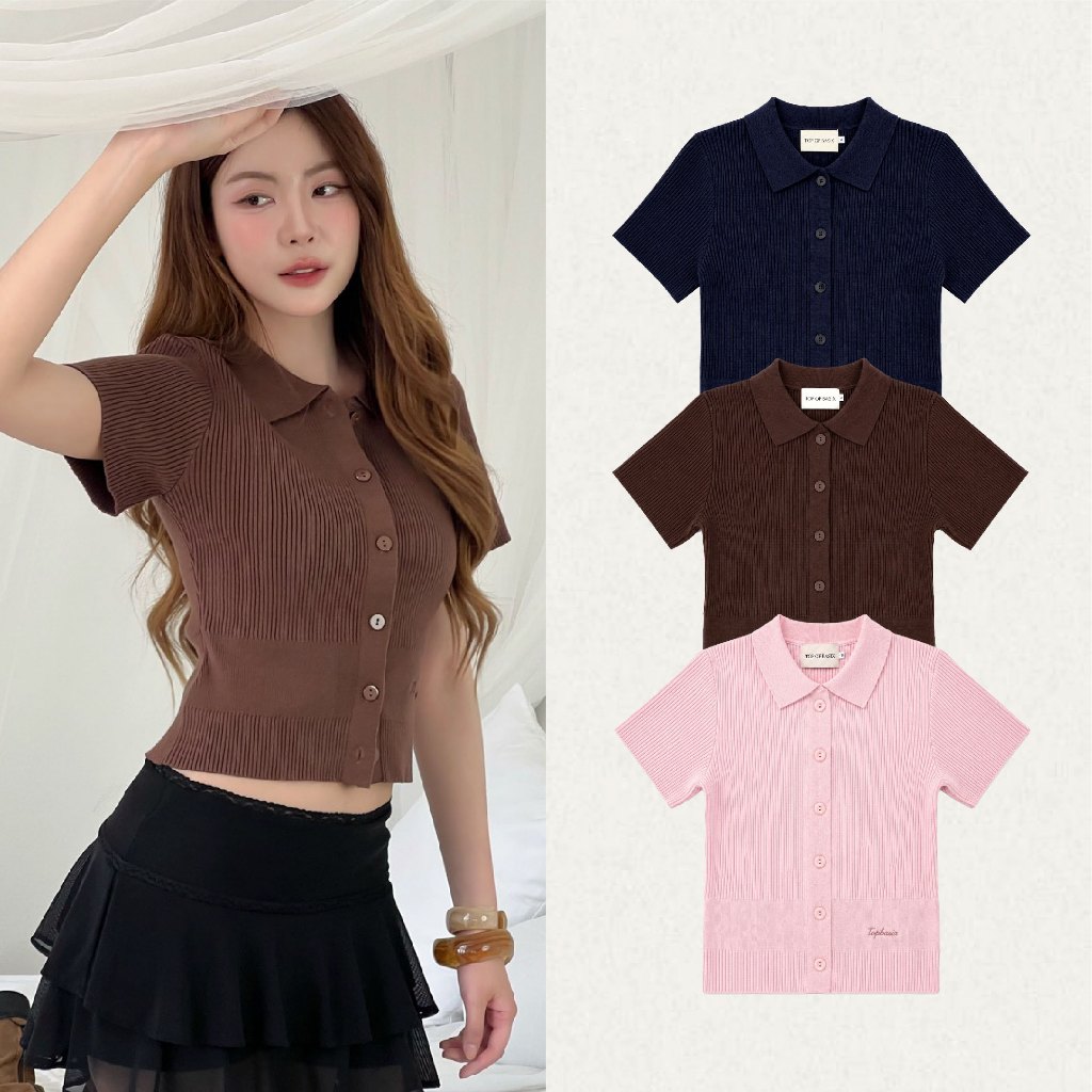 TOP OF BASIX - Belle Polo Knit เสื้อไหมพรมโปโล เข้ารูป แขนสั้น