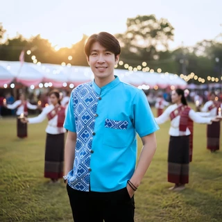 🎗เสื้อพื้นเมืองชาย ทูโทนลายขิด🎗