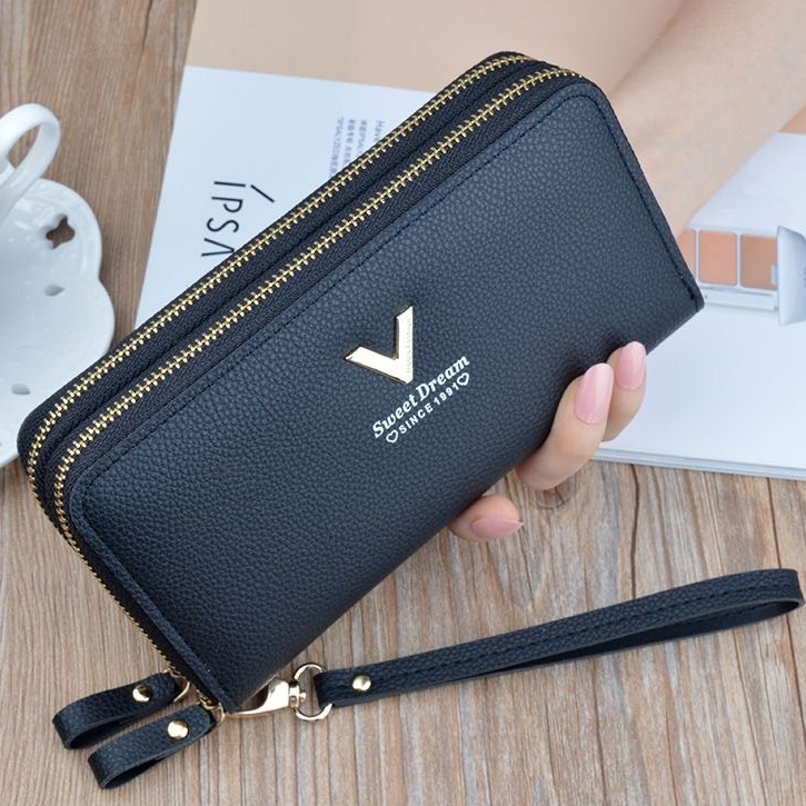 กระเป๋าสตางค์ใบยาว2ซิปโลโก้ V (GC-001)กระเป๋าแฟชั่นสำหรับผู้หญิง
