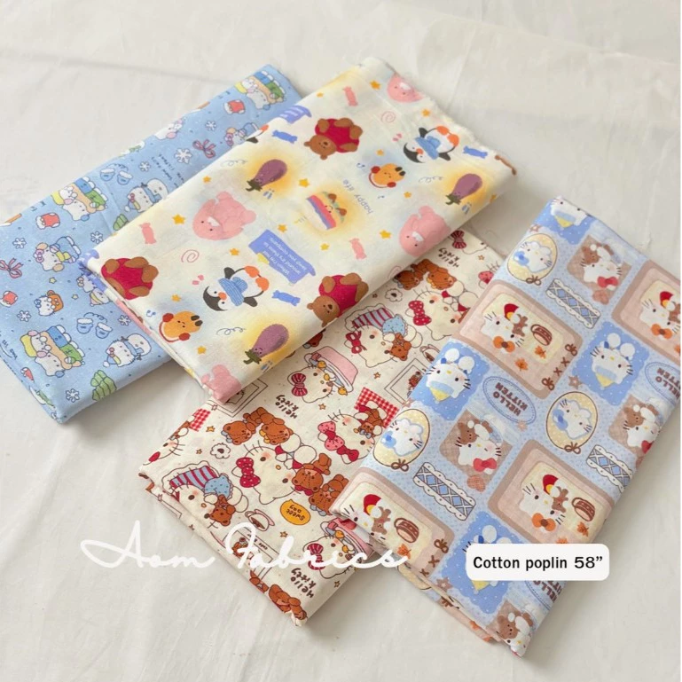 Aom Fabrics🌷ผ้าคอตตอนป๊อปลิน No.1586-1589 น่ารักมาก ผ้านิ่ม หน้ากว้าง 58 นิ้ว ผ้าเมตรนำเข้า พร้อมส่ง