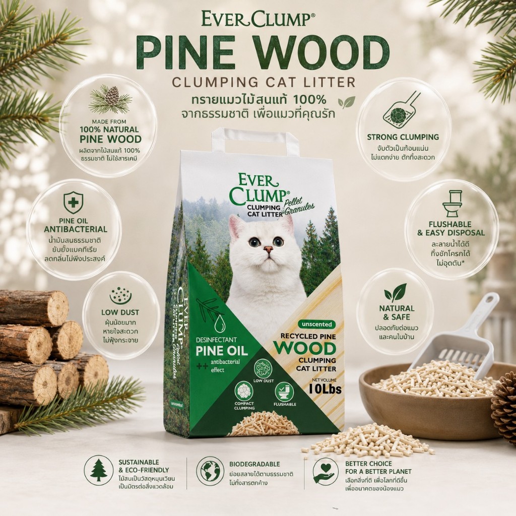(เจ้าแรกในไทยเม็ดทรายเหมือนเต้าหู้)Pine oil wood ทรายไม้สนสูตรลดการสะสมของเชื้อโรค