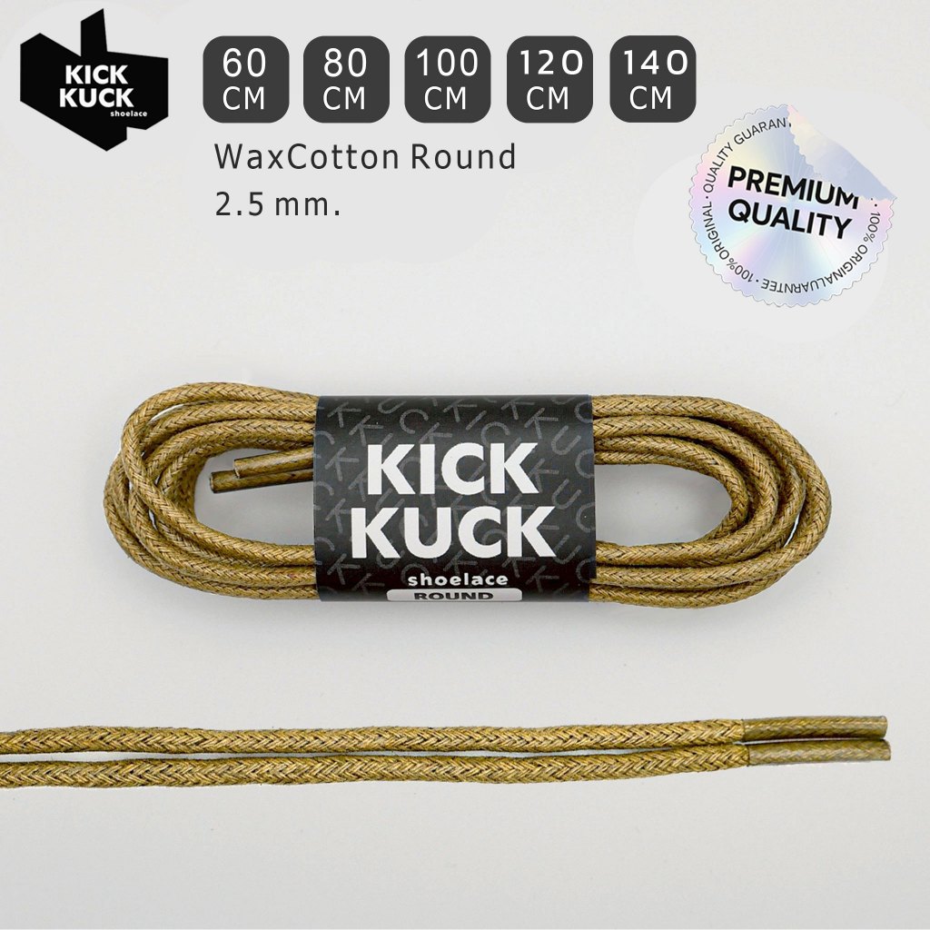 (แน่น บางเฉียบ 2.5mm ไม่ย้วย) เชือกรองเท้าสีกากี (Khaki) (Kickkuck) สำหรับรองเท้าหนัง ความยาว 60,80,100,120,140 cm.