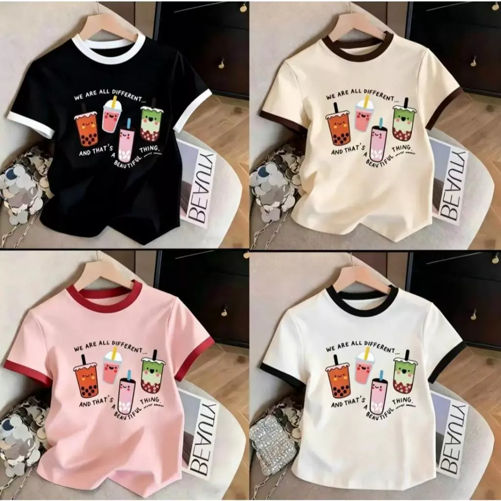 เสื้อยืดสำหรับสาวอวบ ลายน่ารัก แขนสั้น คอกลม รูปแบบหลากหลายความหลากหลายของรูปแบบ ป้ายเชอร์รี่ มีสีมากขึ้น ทุกวัน ทันสมัย
