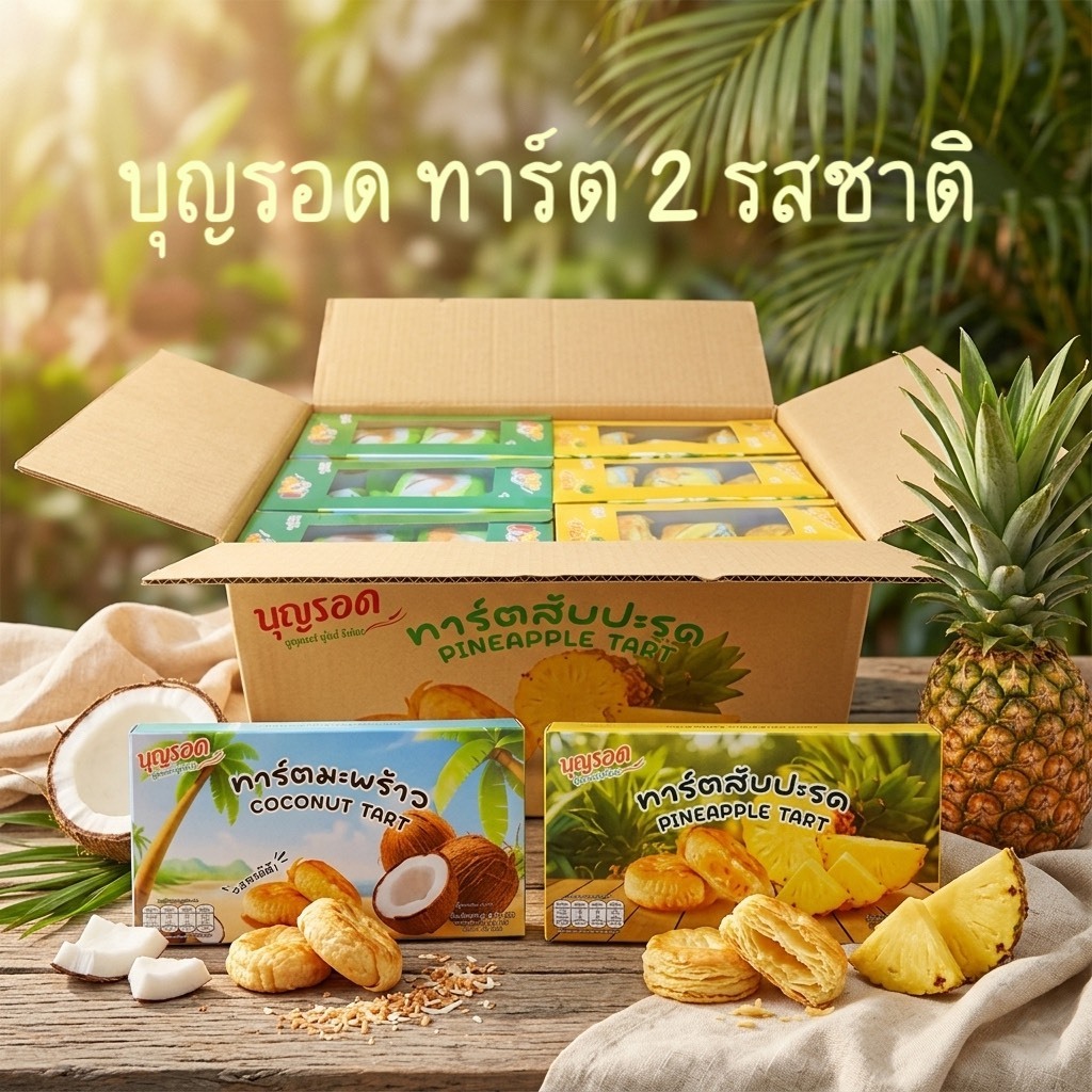 บุญรอด ทาร์ตมะพร้าว/สัปปะรด 35-40g/ซอง (ยกลัง 12 แพค 144 ซอง)