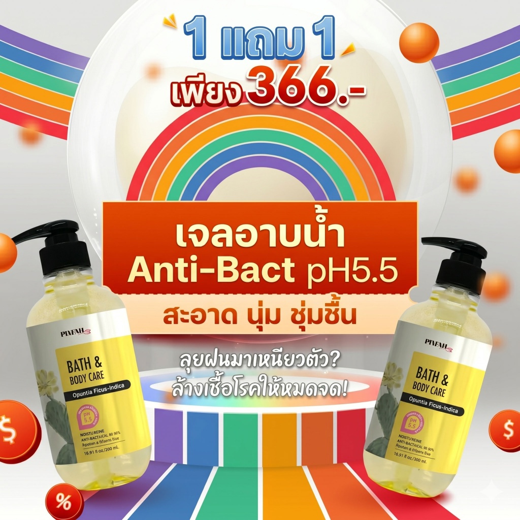 <<6.6>> เจลอาบน้ำ PLYFAH Bath & Body Care 500ml. pH5.5 ลดการสะสมของแบคทีเรีย เพิ่มความชุ่มชื้นผิว