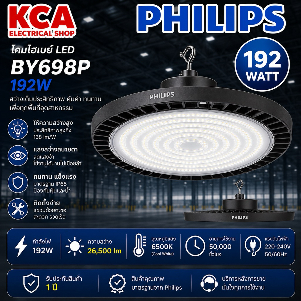 โคมไฟไฮเบย์ LED Philips รุ่น GreenPerform Highbay G4 192W รุ่น BY698P ไฟโกดัง ไฟเพดานโรงงาน UFO