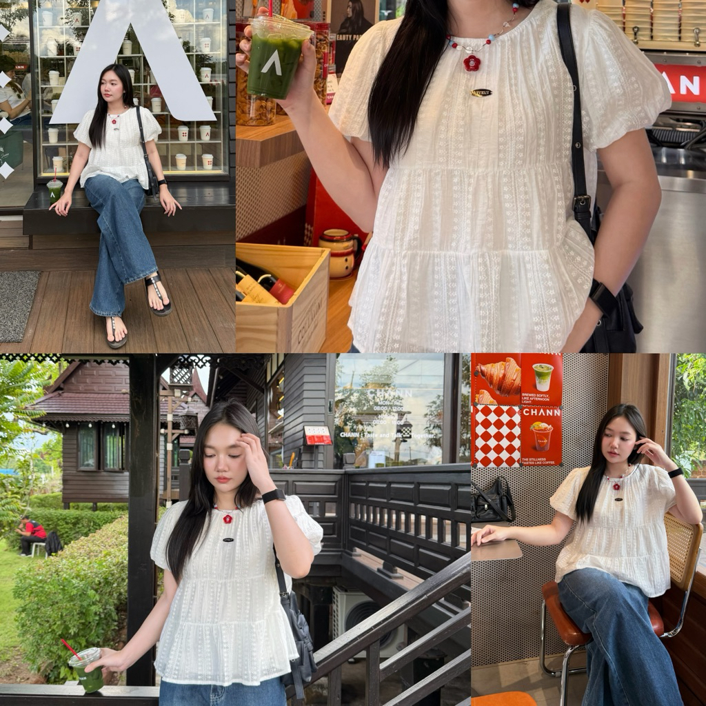 เสื้อแขนบอลลูนมีซับในทั้งตัว ลายดอกมินิ มีอะไหล่ LIVELY  J15